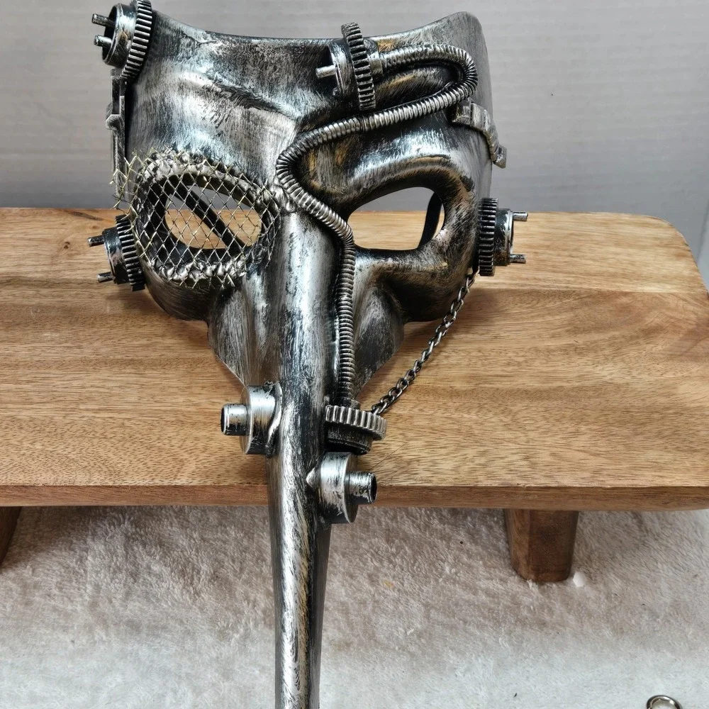 Steampunk Plague Doctor Mask‎ Silver Industrial Gothic Cosplay Long Beak 11